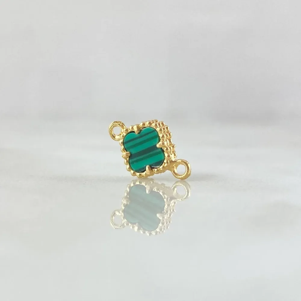 Herraje Trebol 0.65gr / 1.3cm-Bordeado Malaquita Verde Oro Amarillo Nac.Esp. 18K con Funda Protectora Incluida