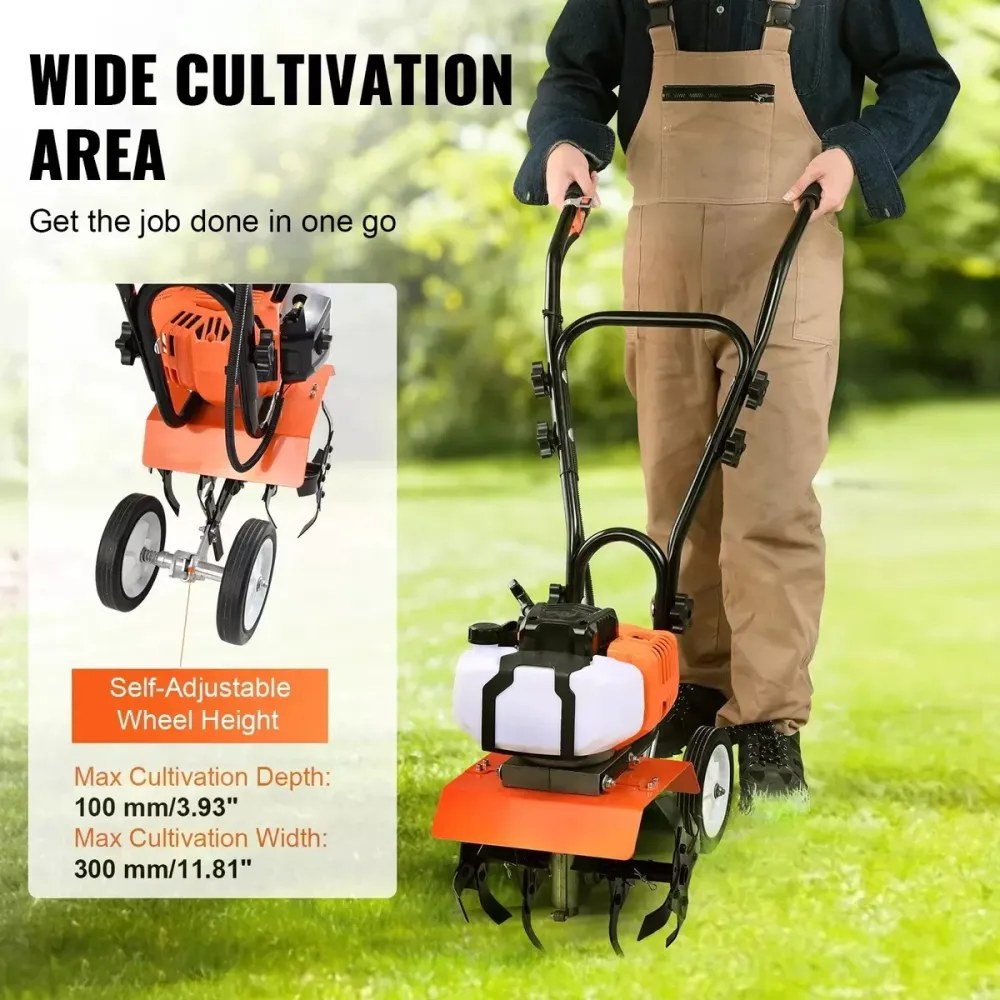 Motocultivador 2t Gasolina Cultivador 52cc 300mm 1,65kw con Garantí de por Vida