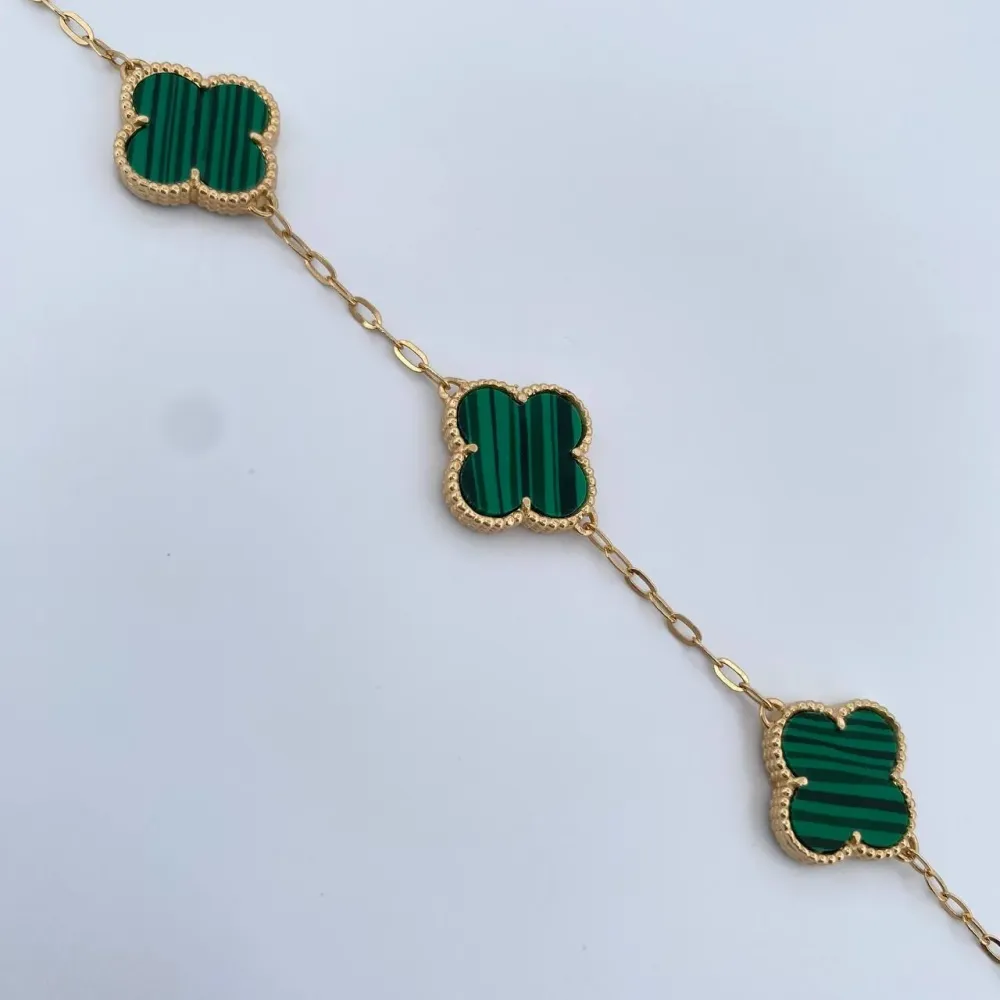 Pulso Trebol Aro Seguido 6.05gr / 19cm / 1.7mm Malaquitra Verde Oro Amarillo Nac.Esp. 18K & para Bonsáis y Plantas Pequeñas
