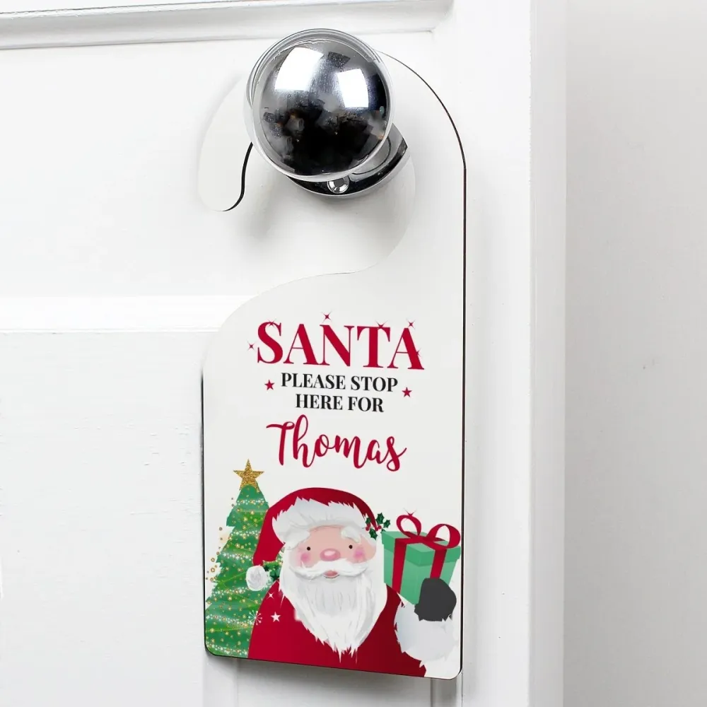 Colgador de puerta personalizado Santa Stop Here Personalised Memento