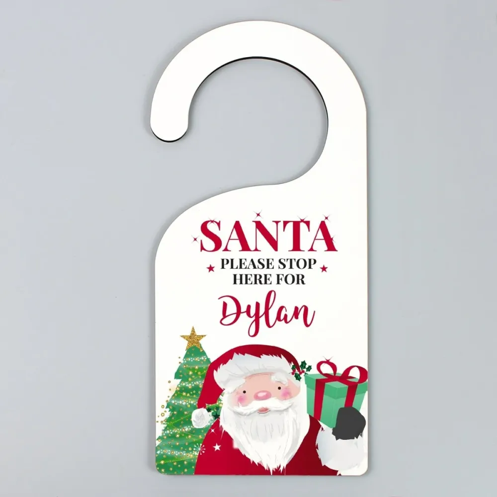Colgador de puerta personalizado Santa Stop Here Personalised Memento