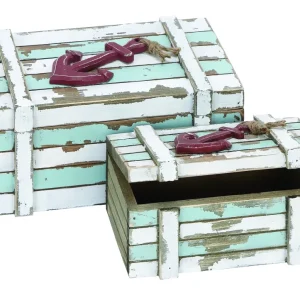 Wood Box Set/2 10", 7"W Nautical Maritime Decor Benzara