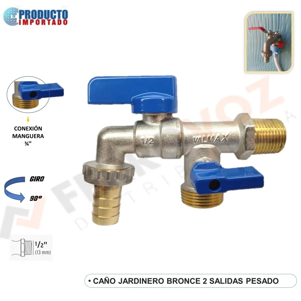 CAÑO JARDINERO 2 SALIDAS BRONCE VOLUMINOSO "VALMAX"