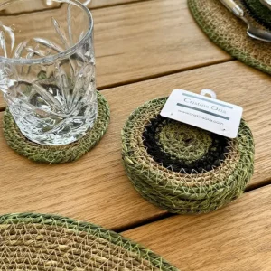 Conjunto de 6 bases para copos de ervas marinhas bege e verde