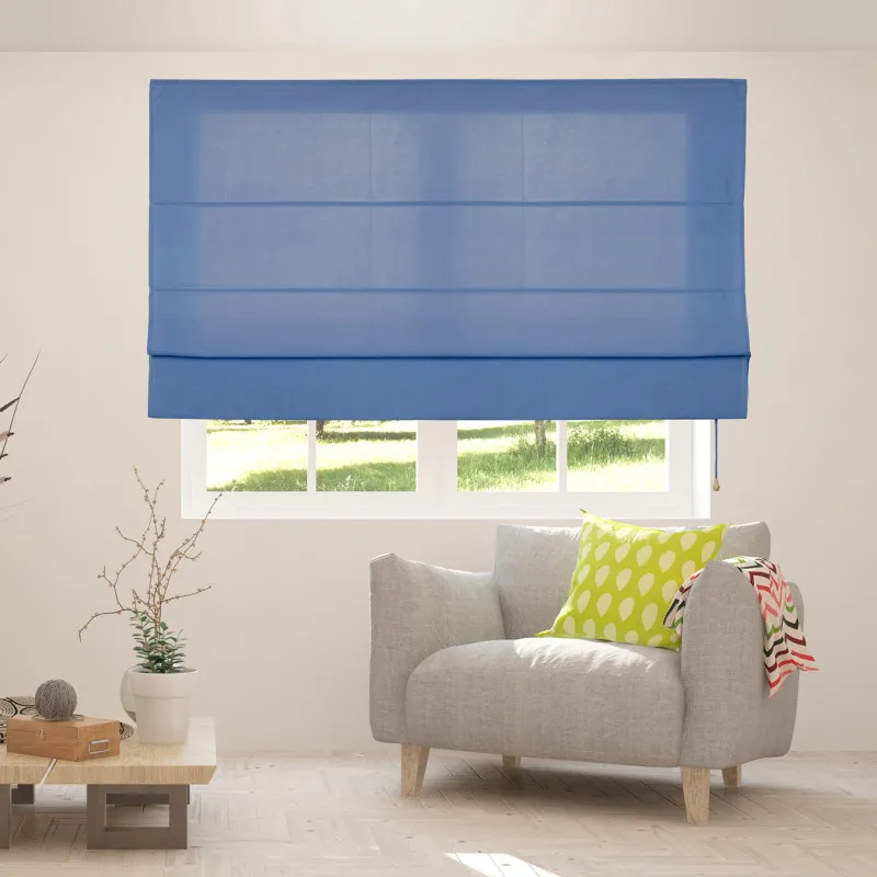 Estor plegable con varillas, estor textil traslúcido azul, 75 x 175cm