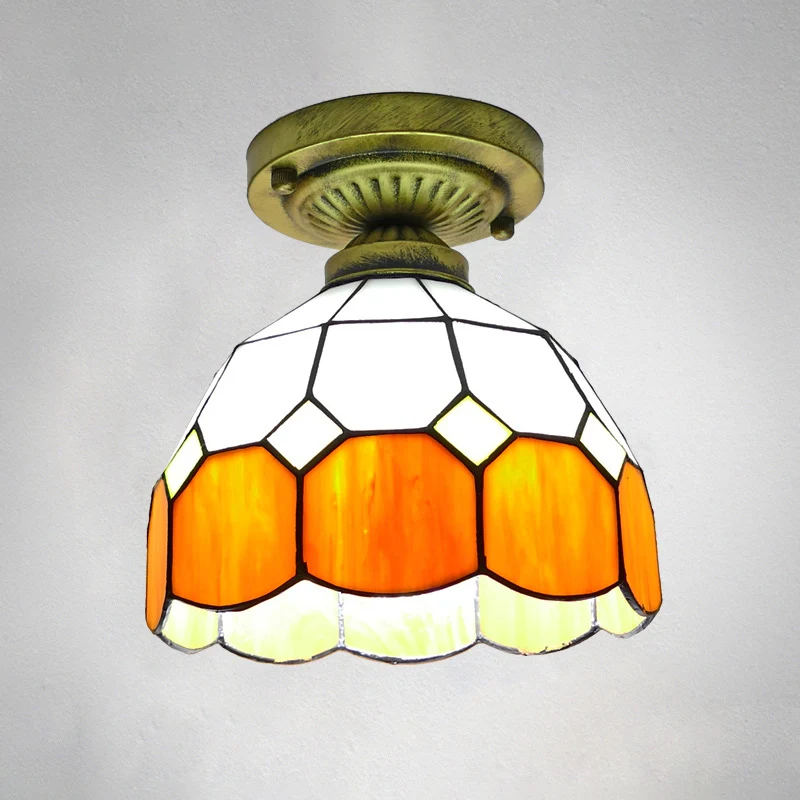 1�� Lampada da soffitto semi-incasso vetro grigliato con paralume classico campana