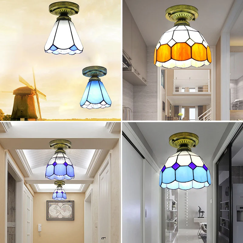 1�� Lampada da soffitto semi-incasso vetro grigliato con paralume classico campana