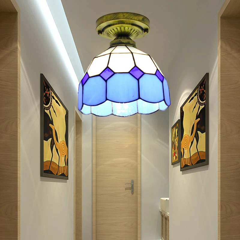 1�� Lampada da soffitto semi-incasso vetro grigliato con paralume classico campana