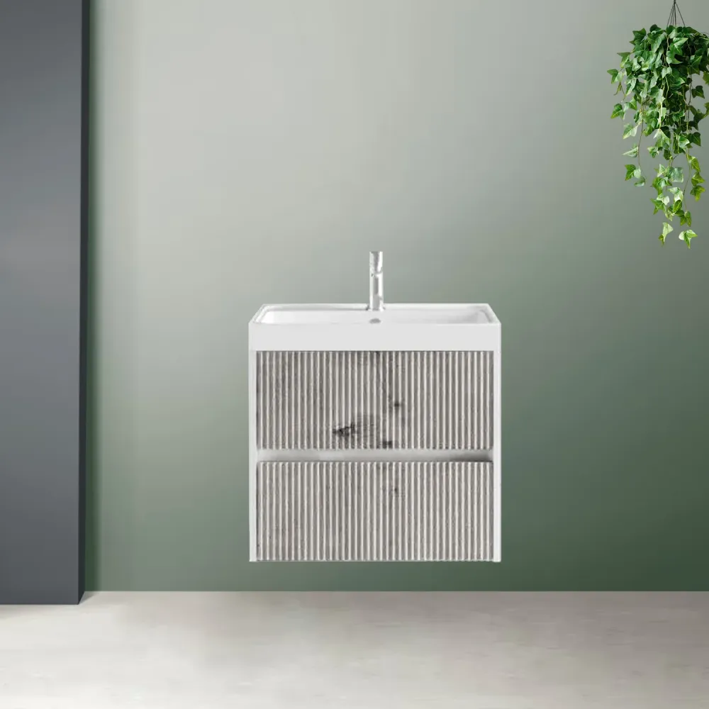 Mobile bagno cannettato ad installazione sospesa con lavabo cm 60 colore grigio antico - Cubi&Co Collezione Puro