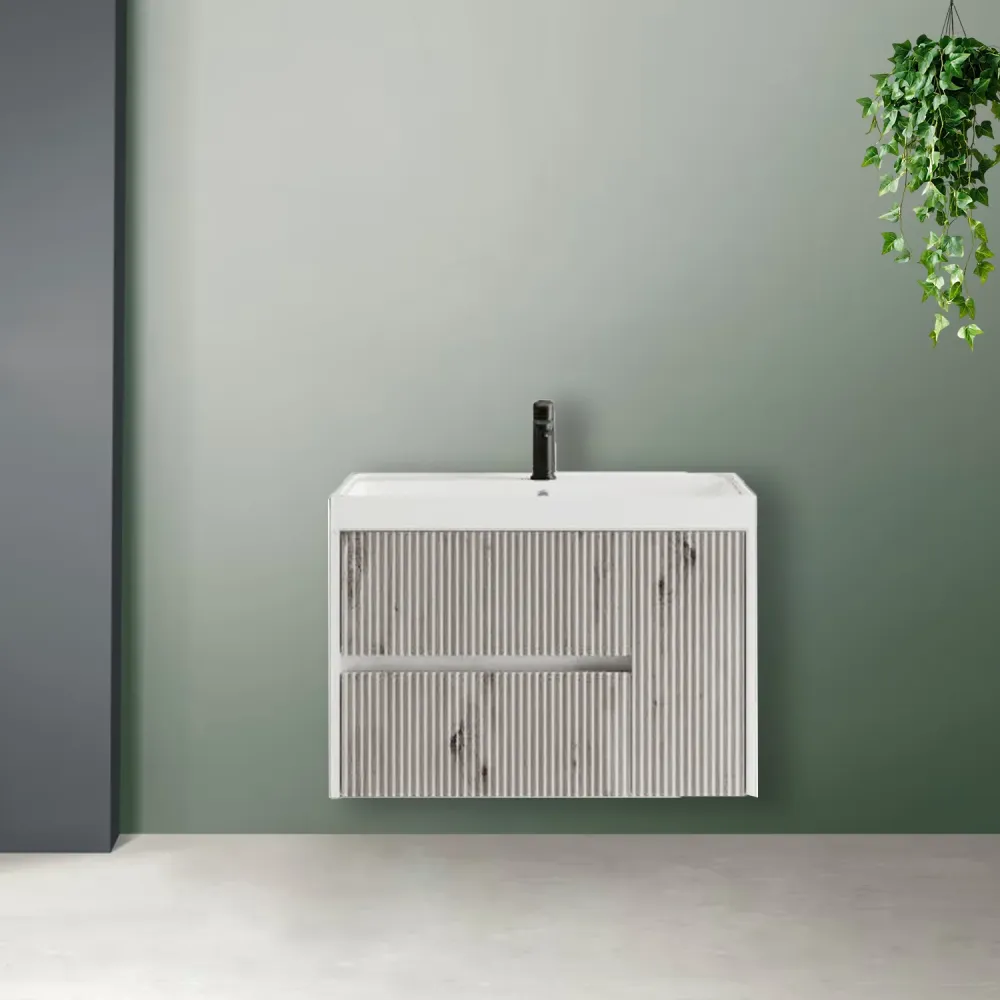 Mobile bagno cannettato ad installazione sospesa con lavabo cm 80 colore grigio antico - Cubi&Co Collezione Puro