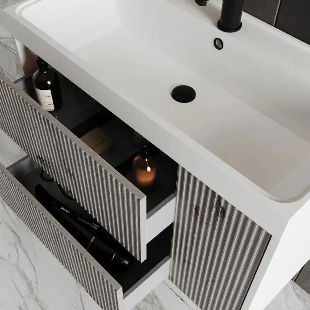 Mobile bagno cannettato ad installazione sospesa con lavabo cm 80 colore grigio antico - Cubi&Co Collezione Puro