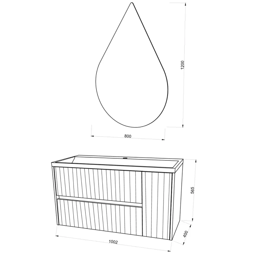 Mobile bagno sospeso cannettato con lavabo e specchio goccia cm 100 colore grigio antico - Cubi&Co Collezione Genuino