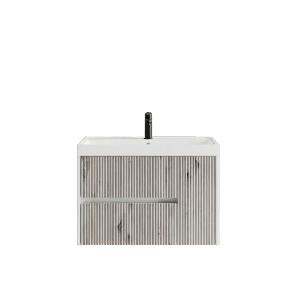 Mobile bagno sospeso cannettato con lavabo e specchio goccia cm 100 colore grigio antico - Cubi&Co Collezione Genuino