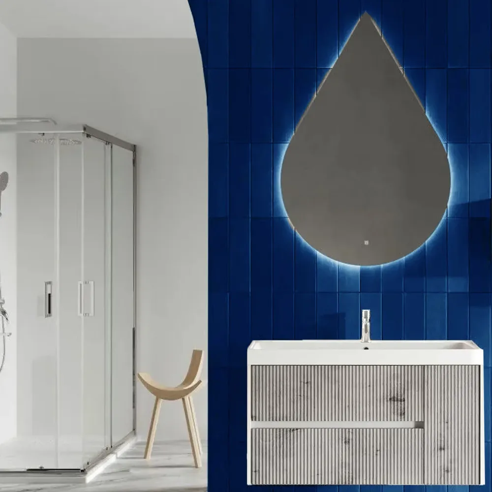 Mobile bagno sospeso cannettato con lavabo e specchio goccia cm 100 colore grigio antico - Cubi&Co Collezione Íntegro