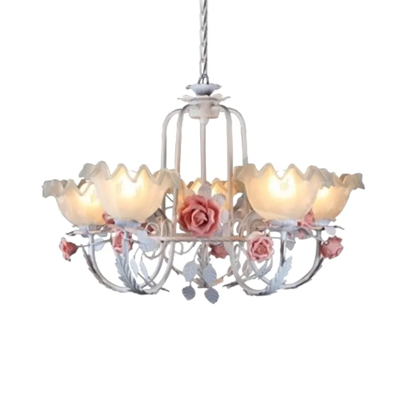 Plafonnier en verre opale blanc/vert, bras à col de cygne, 5/7 ampoules, lustre suspendu en forme de fleur coréenne pour c...