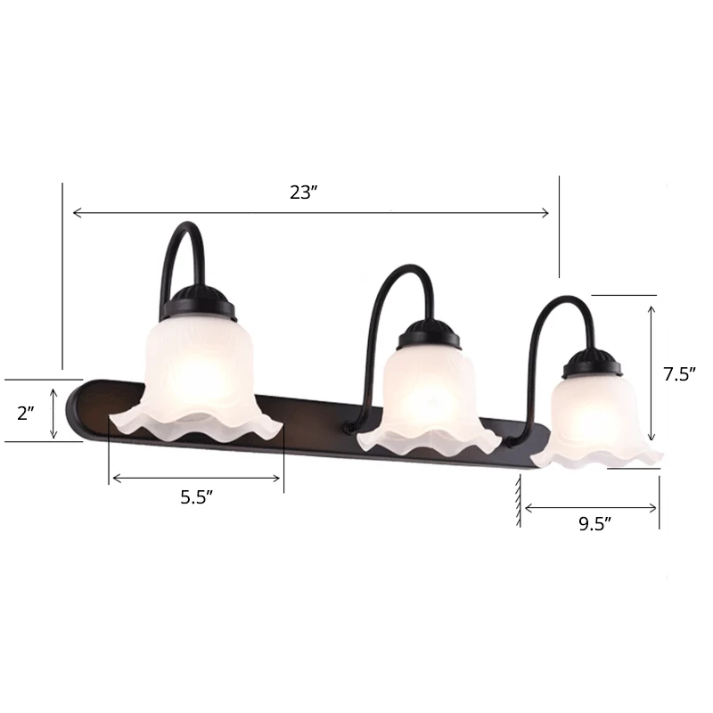 Sconce da bagno vetro lattimo con illuminazione parete antiguo increspata con braccio collo di cigno per bagno