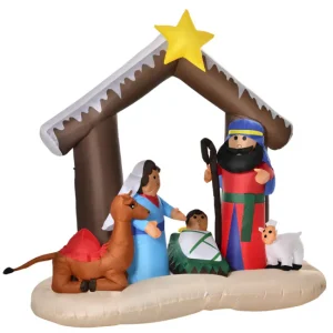 Adorno Navideño HOMCOM Decoración Inflable de Navidad 183 cm con Luces LED Ofrece Inflador Tipo Arco Bíblico del Nacimient...
