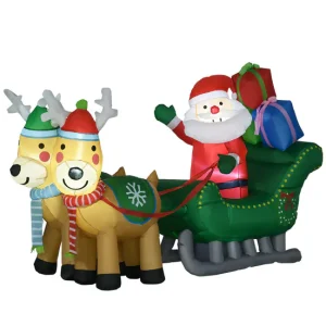 HOMCOM Decoración Inflable de Navidad Papá Noel con Trineo y 2 Renos Decoración Navideñ con 4 Luces LED para Jardín Patio...
