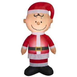 Inflable Navideño Charlie Canela con Atuendo de Papá Noel Peanuts - Decoración con Luces LED