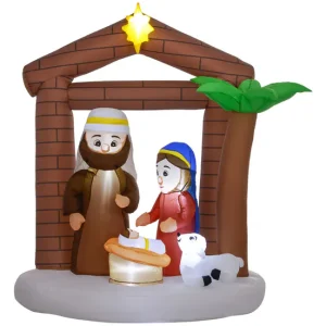 Outsunny Belén Inflable Navideño Decoración Inflable Navideñ con Luces LED e Inflador Hinchable Navidad para Exterior 150x...