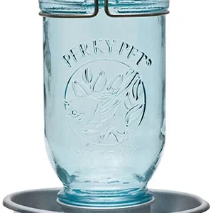 Bebedero para pájaros silvestres, tarro de cristal azul antiguo Perky-Pet