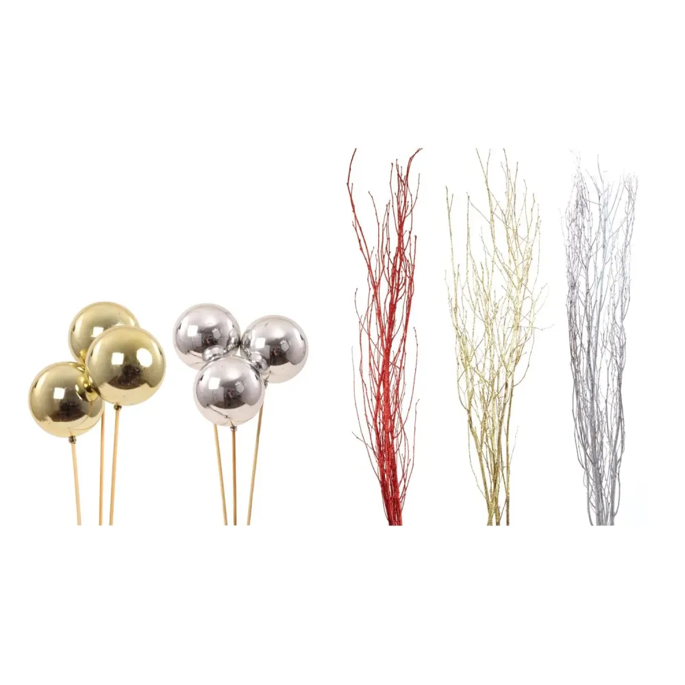 Bolas decorativas surtidas Second Nature con ramas de abedul con purpurina, de 90 120 cm (paquete de 24)