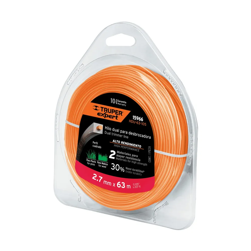 Cortabordes Manual HILO PARA DESBROZADORA GEMELO, EN BLISTER, 63 M, 0.105"