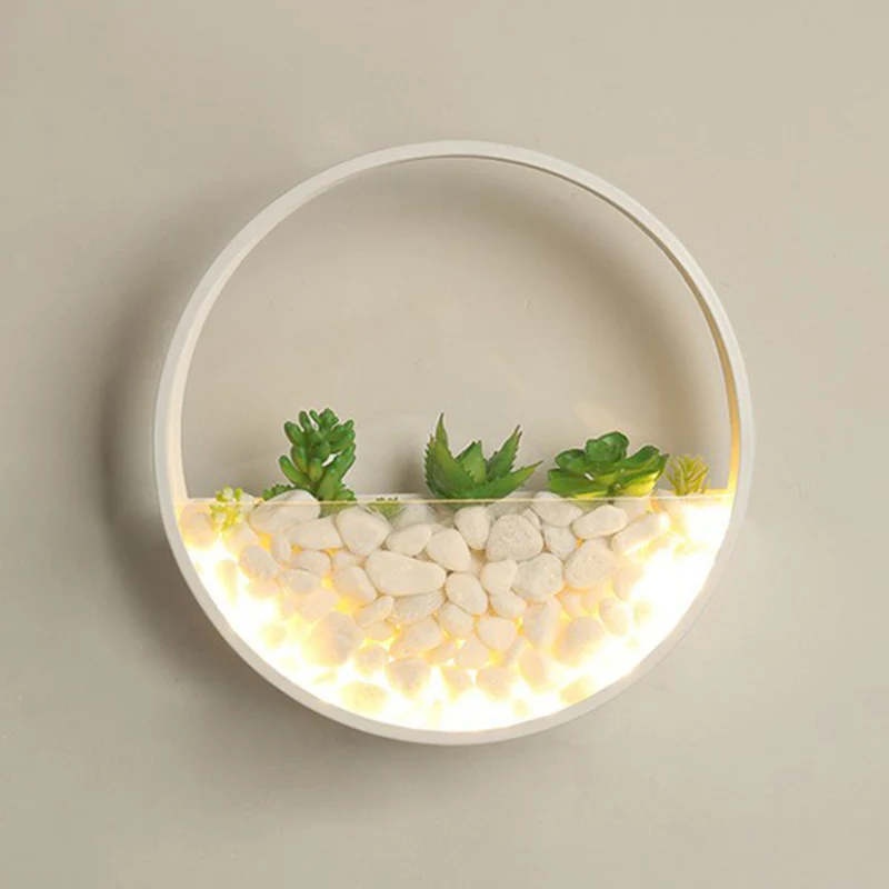 Desbrozadora Eléctrica Lampada da parete LED Halo metallo Lampada da parete Art Déco con ciottoli e pianta imitazione