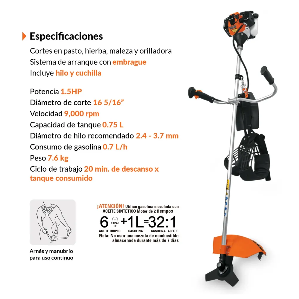 DESBROZADORA GASOLINA 33CC para Trabajos de Verano