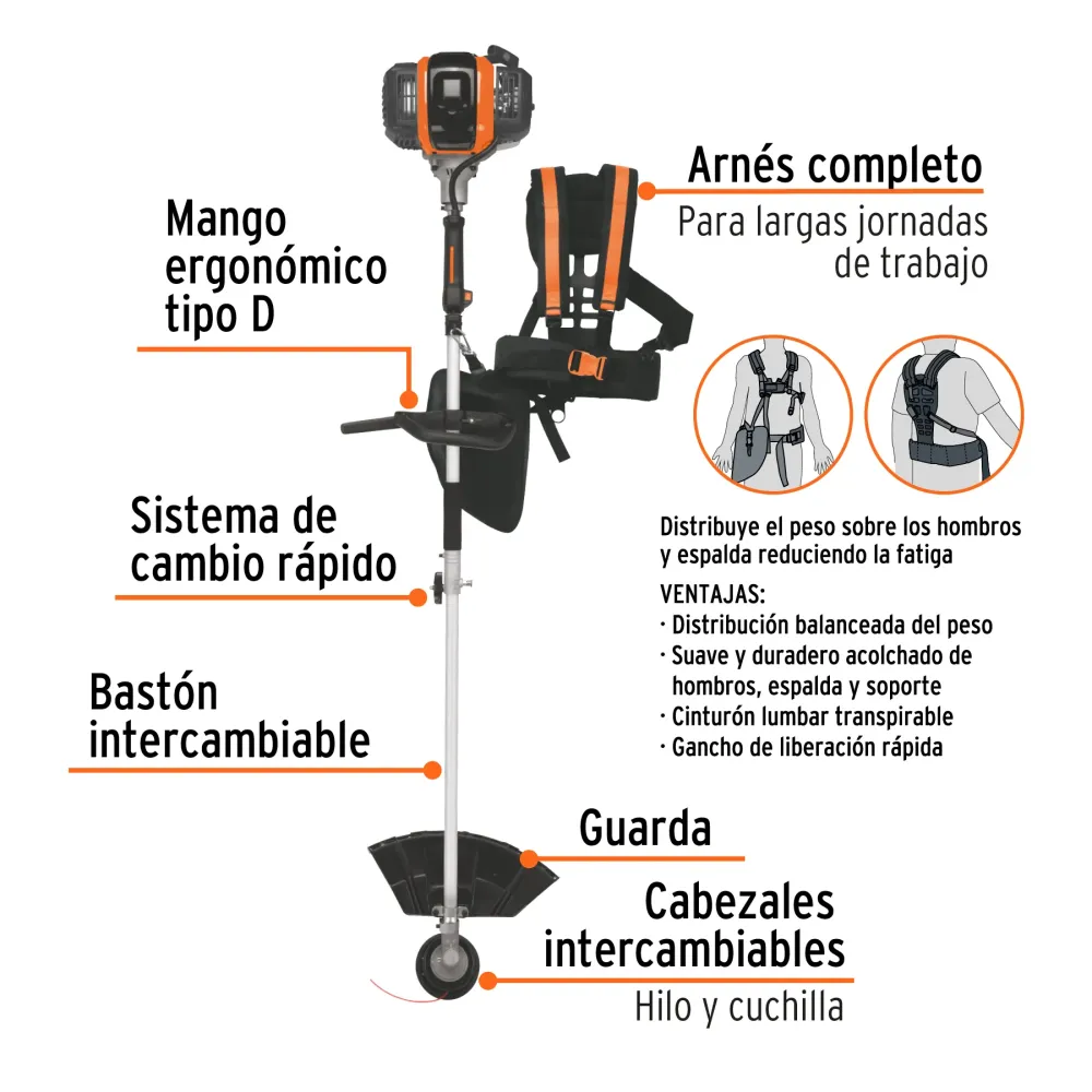 Desbrozadora multifuncional 4 en 1, gasolina 45 cc, Truper (Modelo DE500)