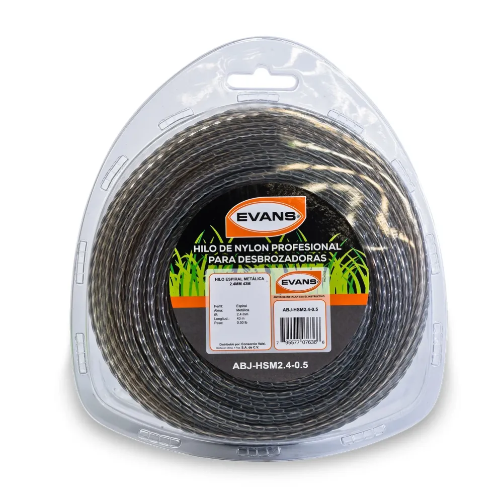 HILO CUADRADO REFORZADO DESBROZADORA 2.4MM 43M - ABJ-HSM2.4-0.5 con Cabezal de Doble Hilo