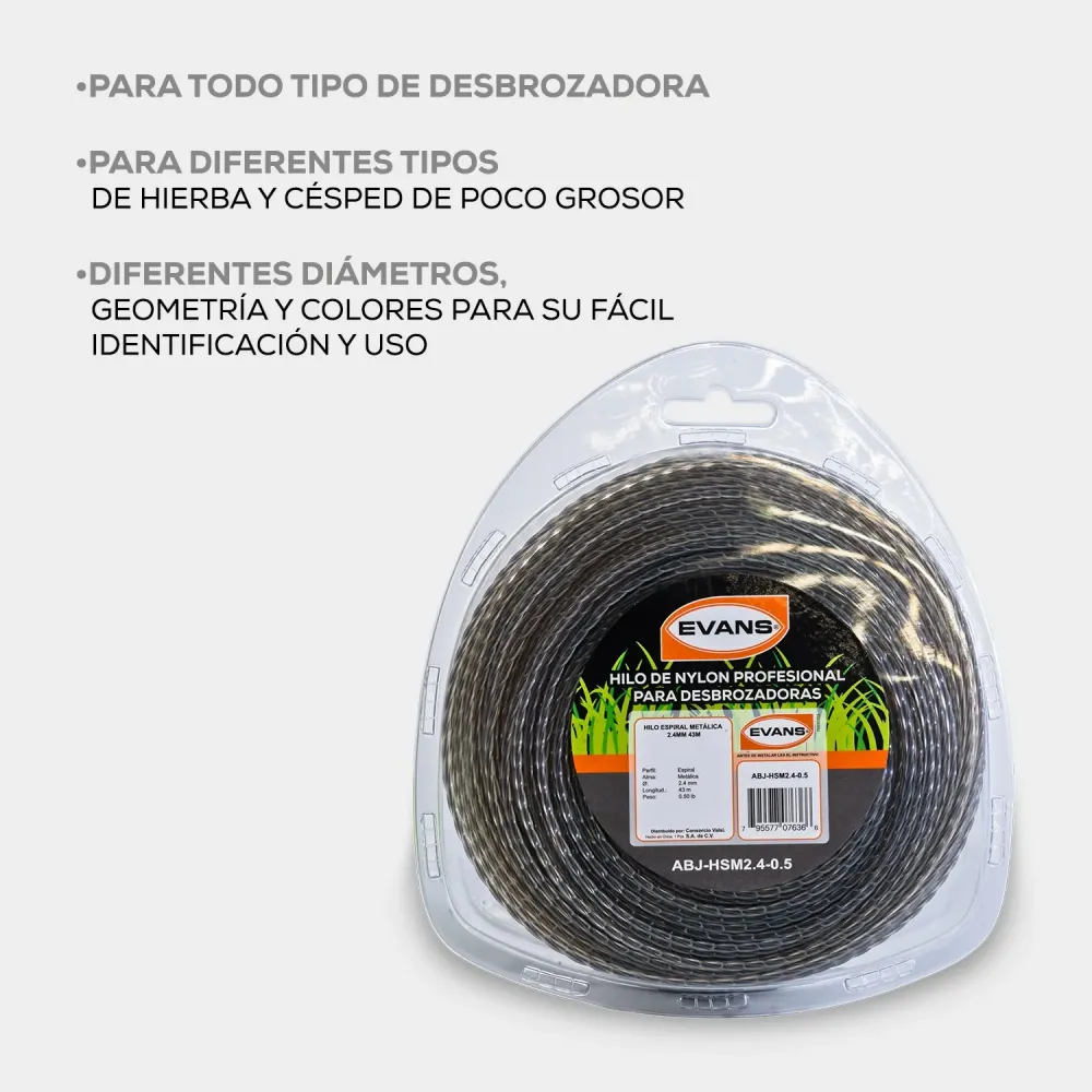 HILO CUADRADO REFORZADO DESBROZADORA 2.4MM 43M - ABJ-HSM2.4-0.5 con Cabezal de Doble Hilo