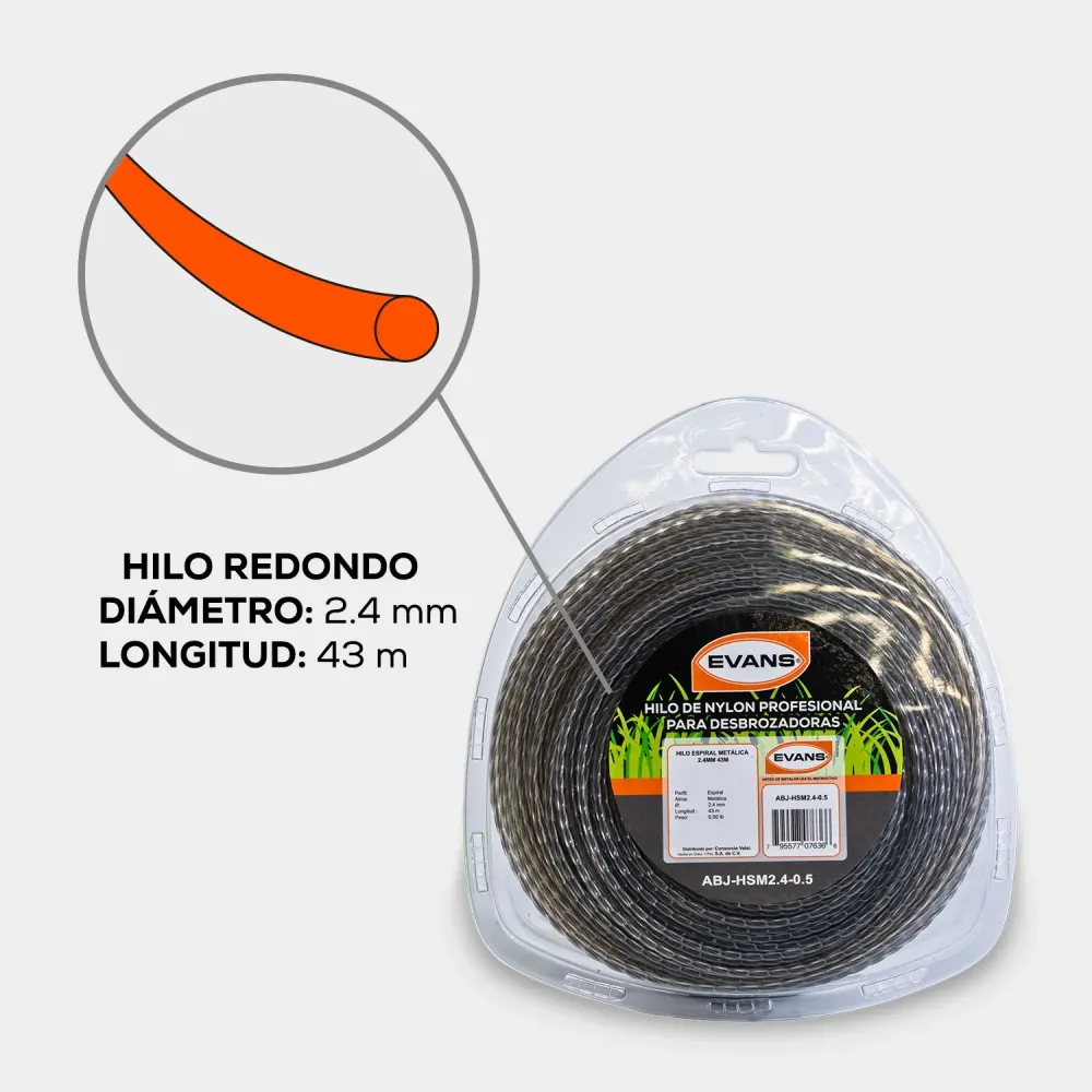 HILO CUADRADO REFORZADO DESBROZADORA 2.4MM 43M - ABJ-HSM2.4-0.5 con Cabezal de Doble Hilo