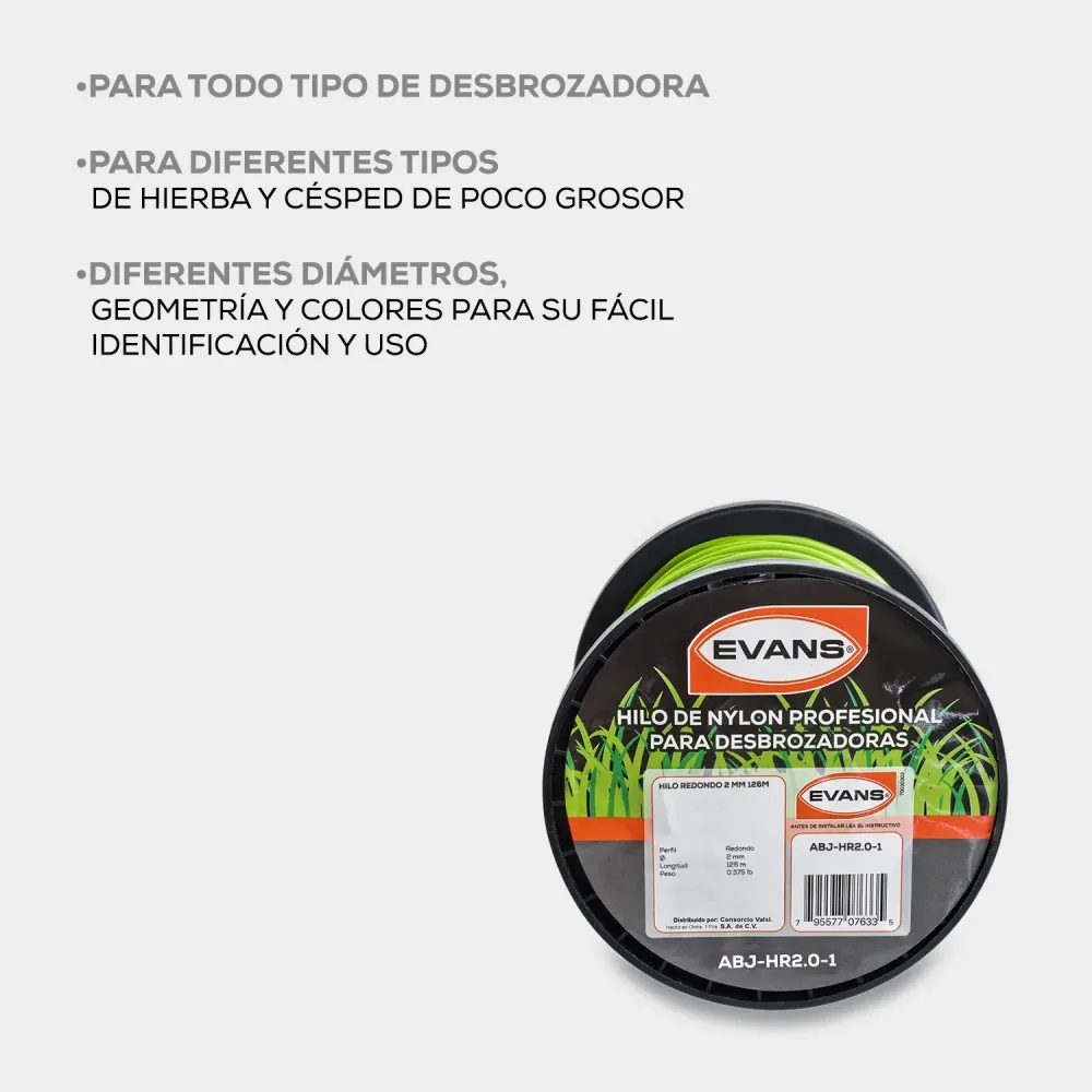 HILO DESBROZADORA 2.0MM 126M - ABJ-HR2.0-1 Compatible con Múltiples Cabezales