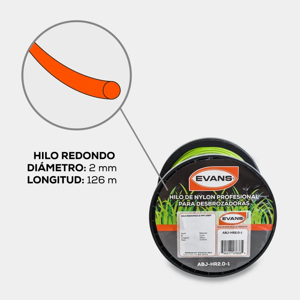 HILO DESBROZADORA 2.0MM 126M - ABJ-HR2.0-1 Compatible con Múltiples Cabezales