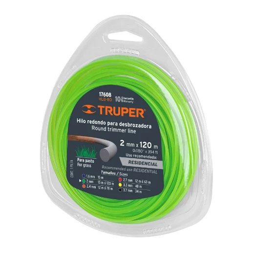 Hilo redondo para desbrozadora, 15 m alargado, 2 mm, blister con Kit de Herramientas