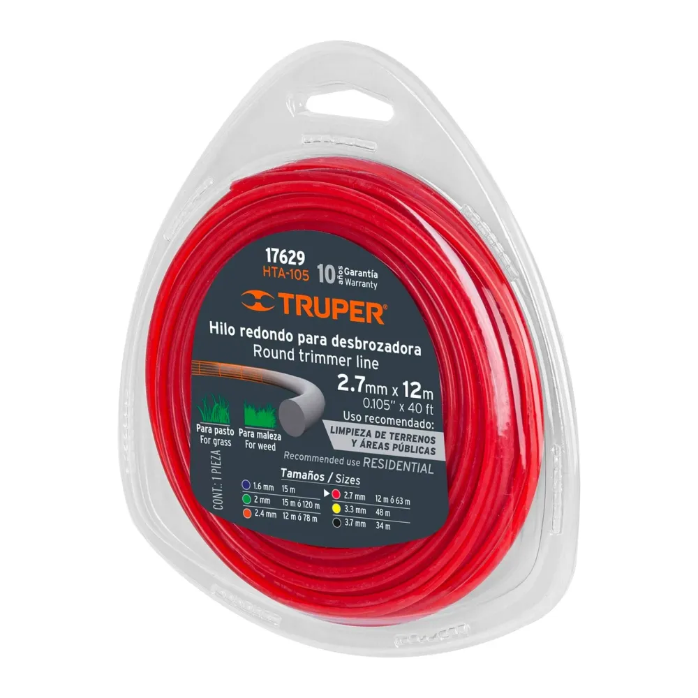 Hilo redondo para desbrozadora, 12 m extenso, 2.7 mm, blister | Ligera | Potente