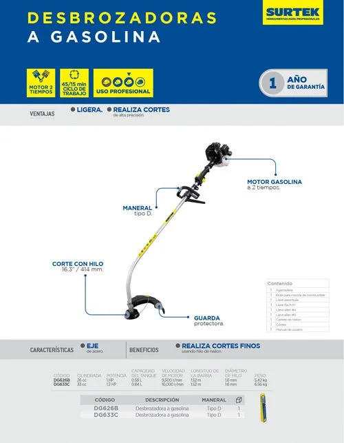 Máquina para Bordes Desbrozadora gasolina 16.3" 26 Cc surtek