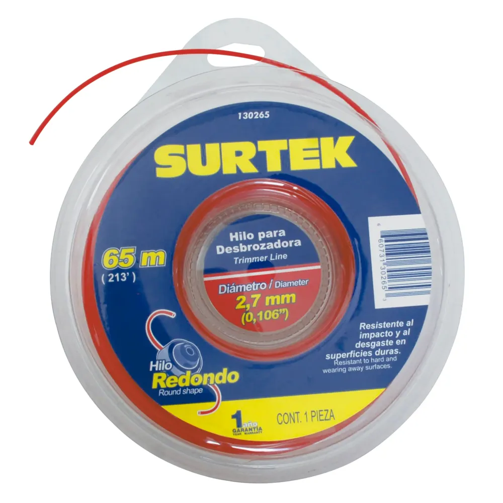 Nailon para Desbrozadora Redondo Roja 2.7 mm x 65 m Surtek 130265
