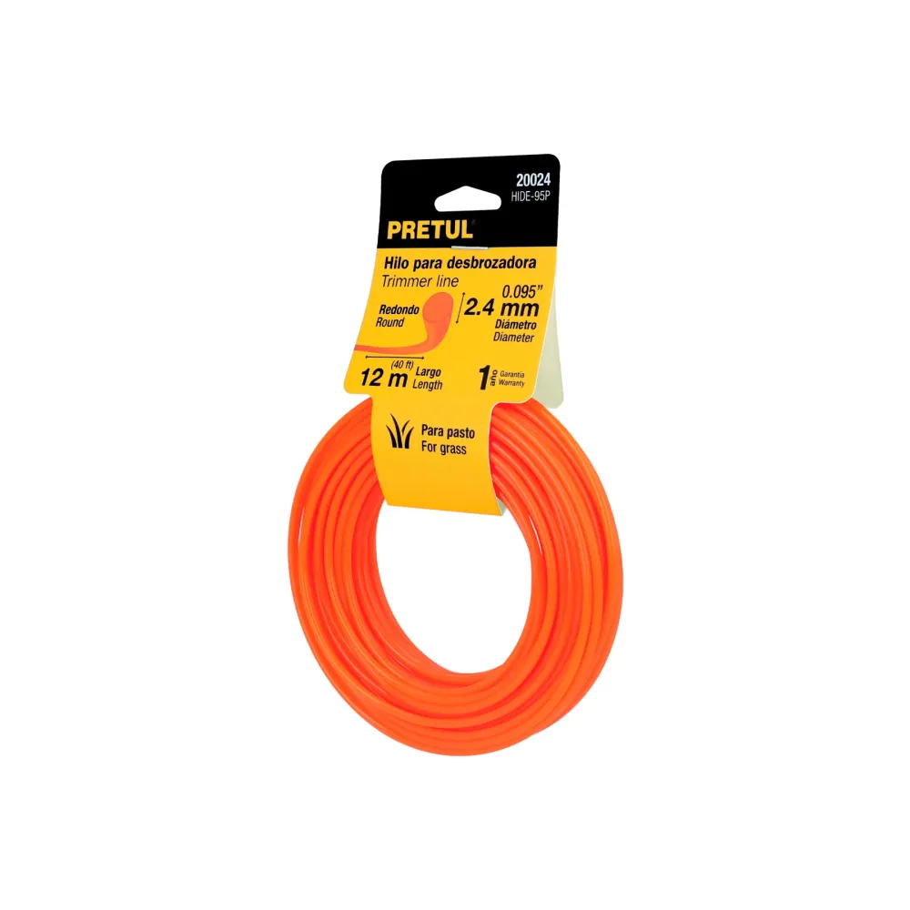Resistente al Clima Hilo Redondo, Para Desbrozadora, 2.4mm x 12m, Tarjeta, Pretul 20024