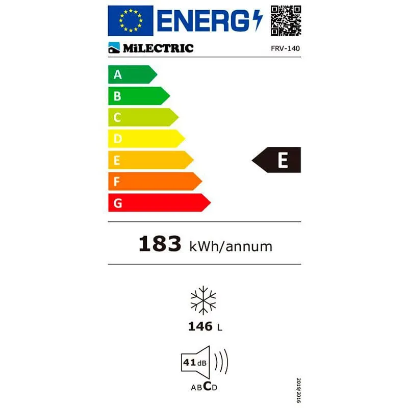 Congelador vertical Milectric FRV-140 140L cíclico 42dB E blanco 125x54,5x56,6 cm