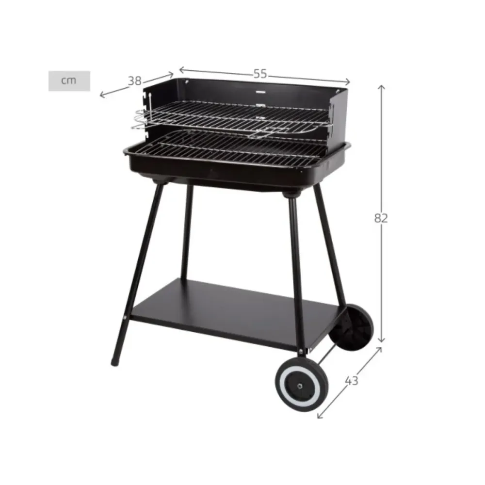 Barbacoa de carbón altura regulable con ruedas negro 82x55x43 cm