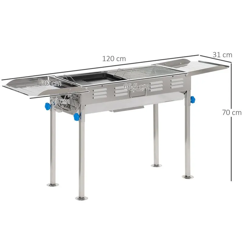 Barbacoa de carbón Outsunny inox 60-70x120x31 cm | Rápido Encendido |