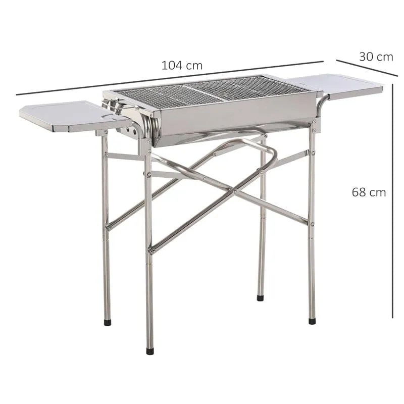 Barbacoa de carbón Outsunny plegable acero inoxidable 68x104x30 cm | Rápido Encendido |