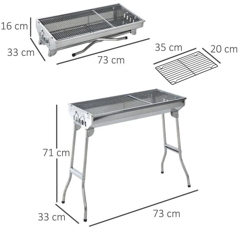 Barbacoa de carbón Outsunny plegable plata 71x73x33 cm con Estuche Protector