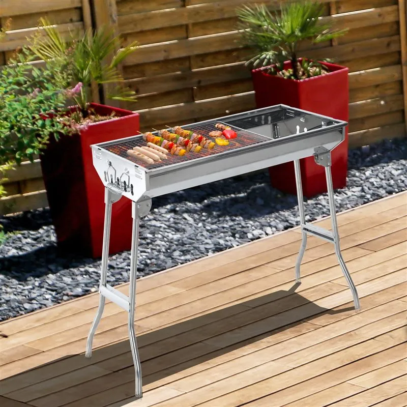 Barbacoa de carbón Outsunny plegable plata 71x73x33 cm con Encendedor de Chispa