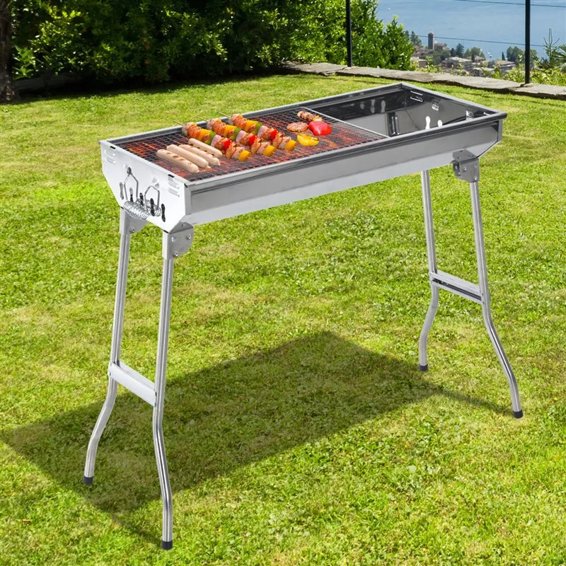Barbacoa de carbón Outsunny plegable plata 71x73x33 cm con Encendedor de Chispa