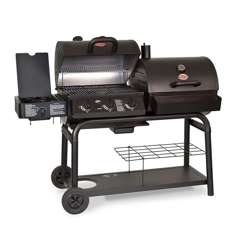 Carbón Vegetal de Barbacoa de Carbón Leñ y Gas con 3 quemadores + quemador lateral Duo 5050 Chargriller
