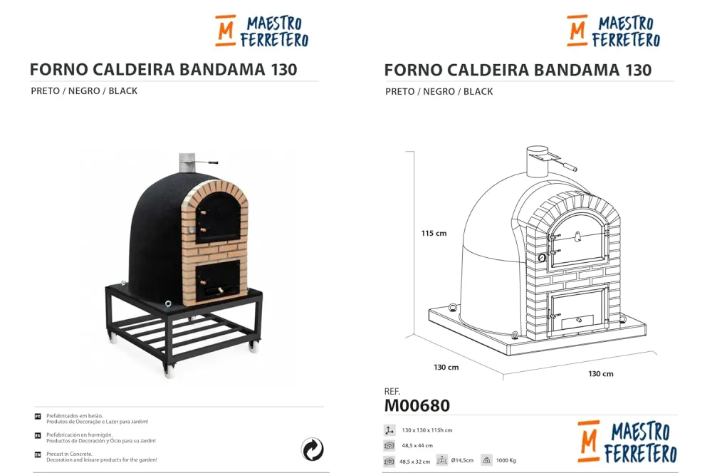 Carbón Vegetal de Horno de leñ exterior de obra modelo caldera bandama negro - 130x130x206cm