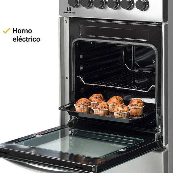 Cocina 4 fuegos Universal Azul gas butano UFGEIN60-18 con horno eléctrico inox
